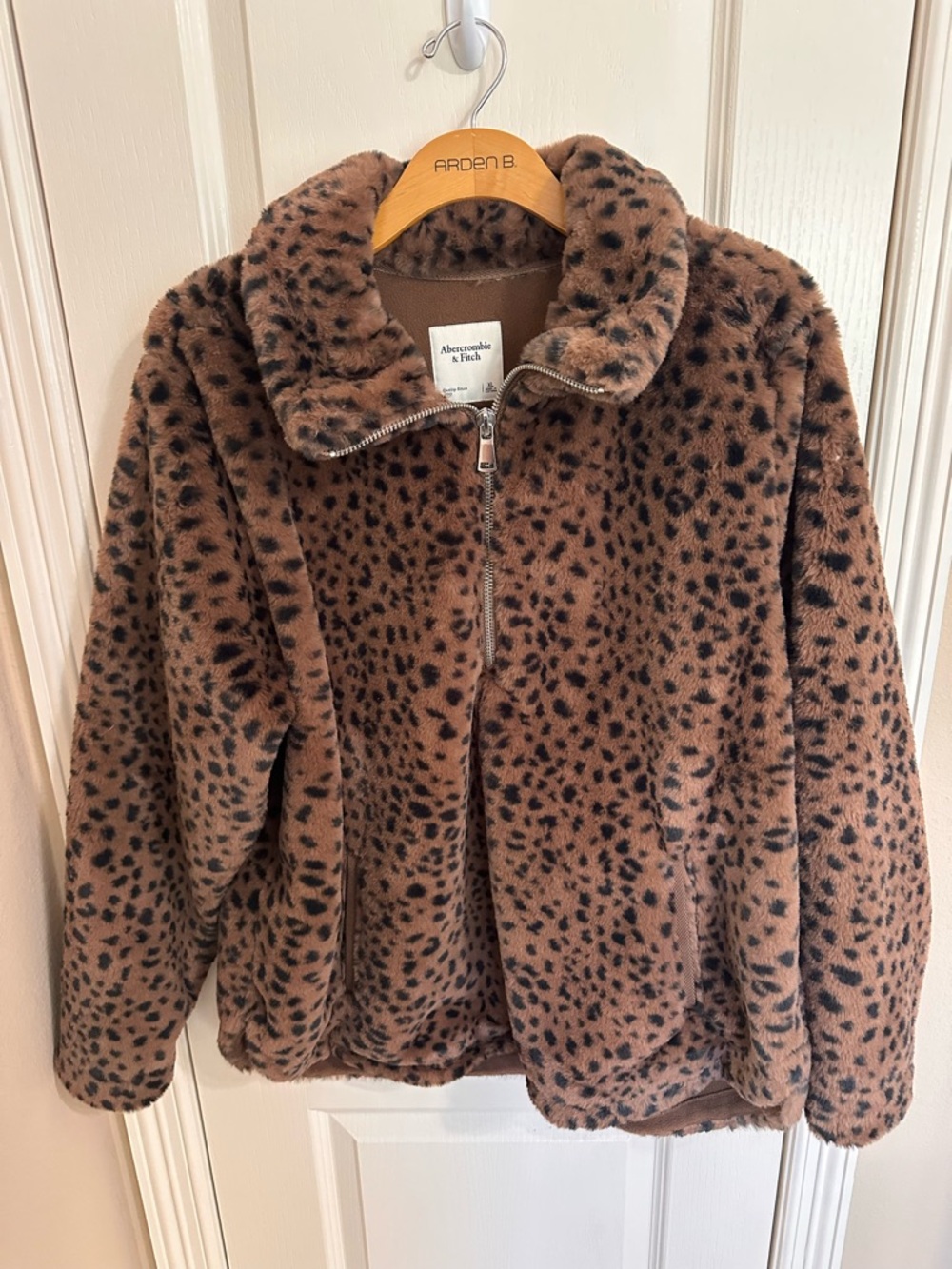 Abercrombie & Fitch Brown Leopard Faux Fur Zip Jacket